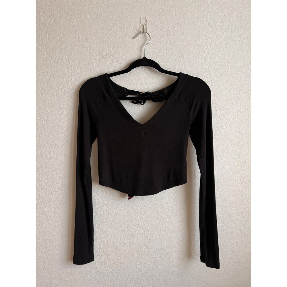 Free People Lookin Forward Top Tie Back Crop Top in Black Size XS